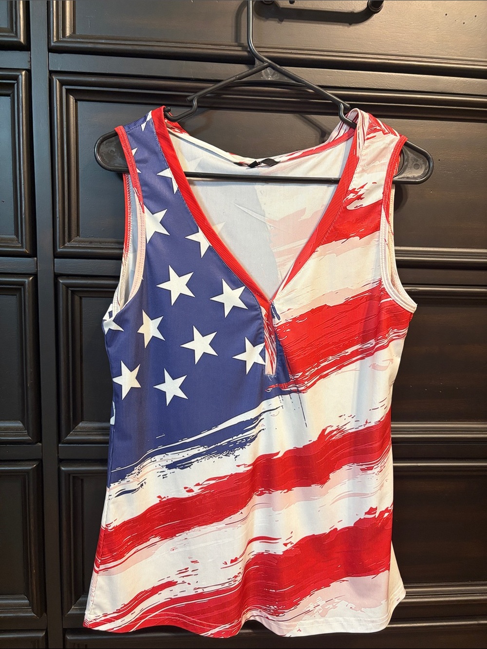Women's V-Neck American Flag Print Tank Top - Red, White & Blue